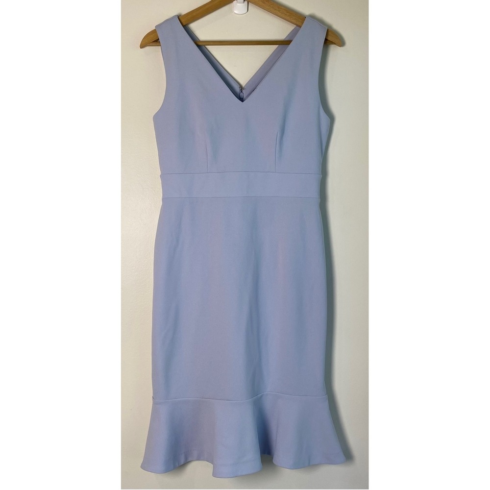 Ann Taylor Sheath Dress Womens 2P Light Blue V-Neck Ruffle Hem Career Classic